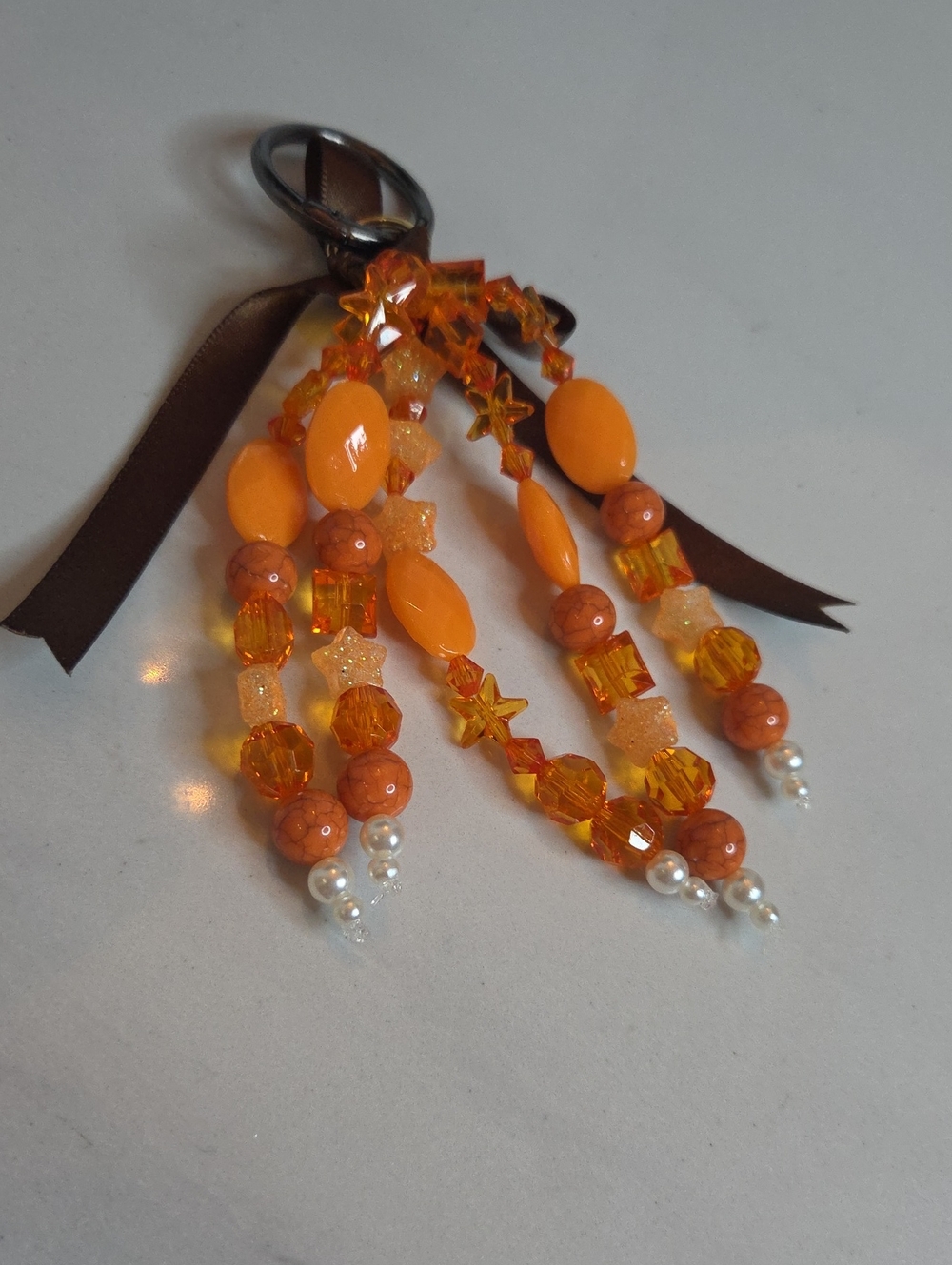 Handmade Orange Beaded Tassel Keychain Charm